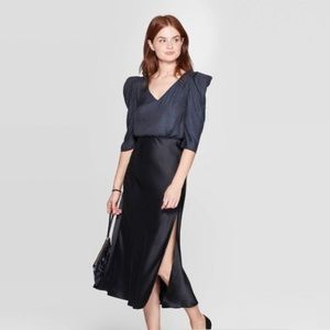 black satin midi skirt